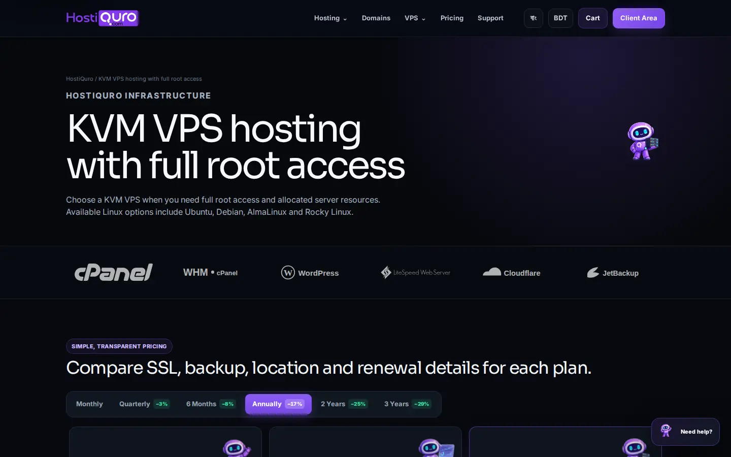 KVM VPS with full root, chosen by resources rather than by a tier name.