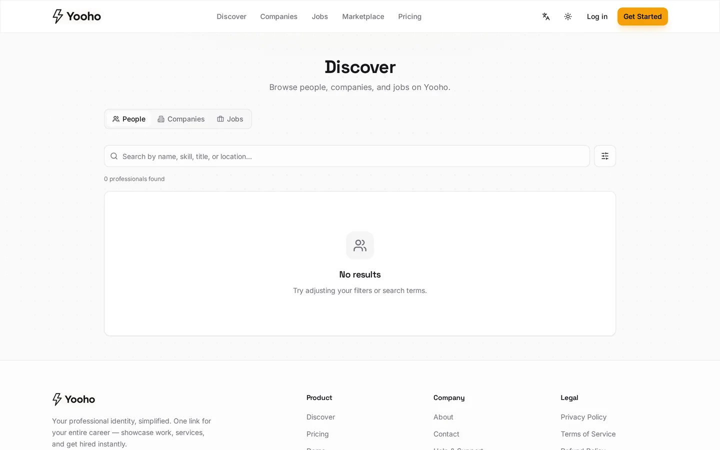 Browse people, companies and jobs in one place — the front door for someone who arrived to hire.